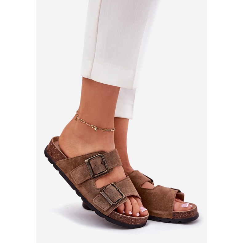 Suede flip flops with women's buckle panto fino rr267024 brown 1