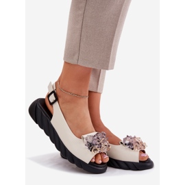 Women's leather sandals with ARTIKER 54C1627 crystals beige 1