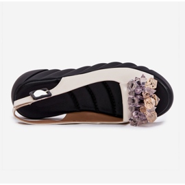 Women's leather sandals with ARTIKER 54C1627 crystals beige 2