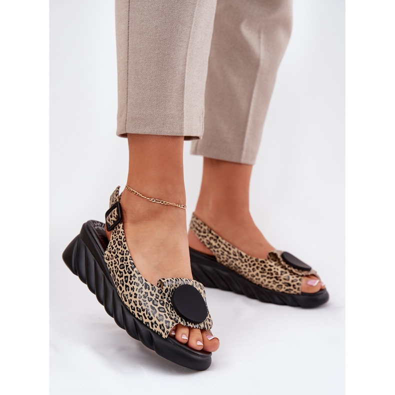 ARTIKER Natural leather sandals for an wedge artker 56c2186 leopard print beige 2