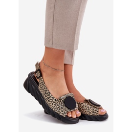 ARTIKER Natural leather sandals for an wedge artker 56c2186 leopard print beige 1