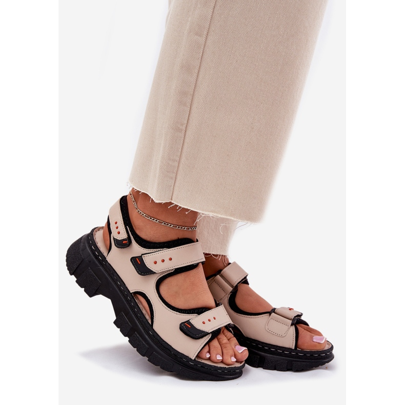 Women's leather sandals with Velcro Artiker 56C0471 beige 1 Women's leather sandals with Velcro Artiker 56C0471 beige 1