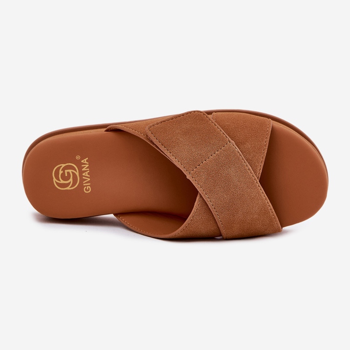 Women's flip flops on the platform with Camel intertwining stripes brown 2