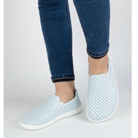 Olivier Barefoot women's minimalist openwork leather shoes slip -in blue 2