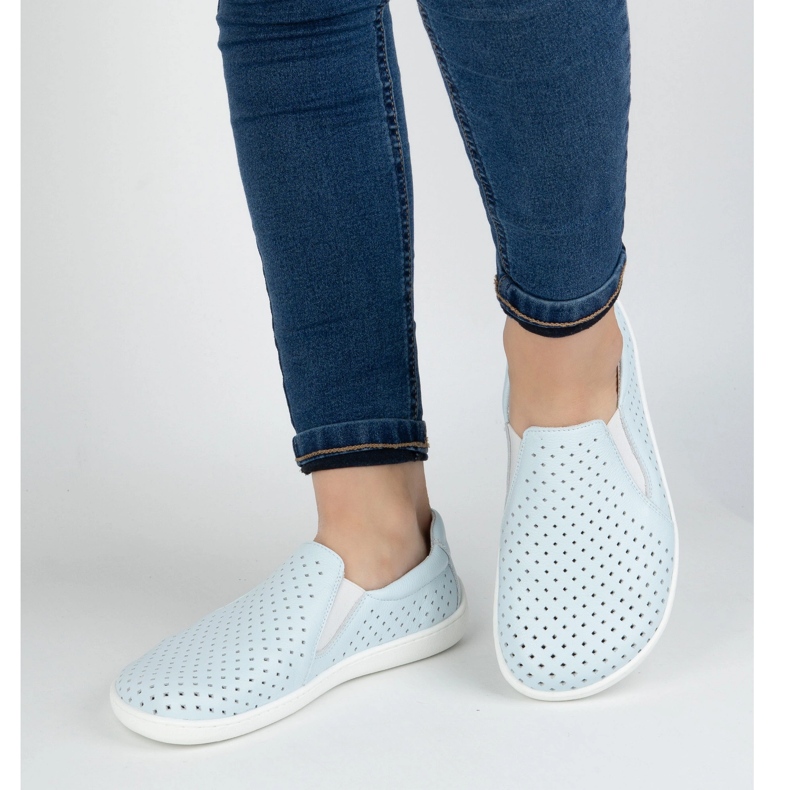 Olivier Barefoot women's minimalist openwork leather shoes slip -in blue 2