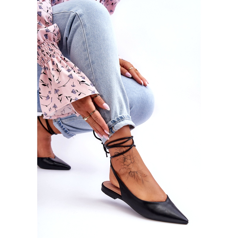 Women's tied ballerinas black sandals 4