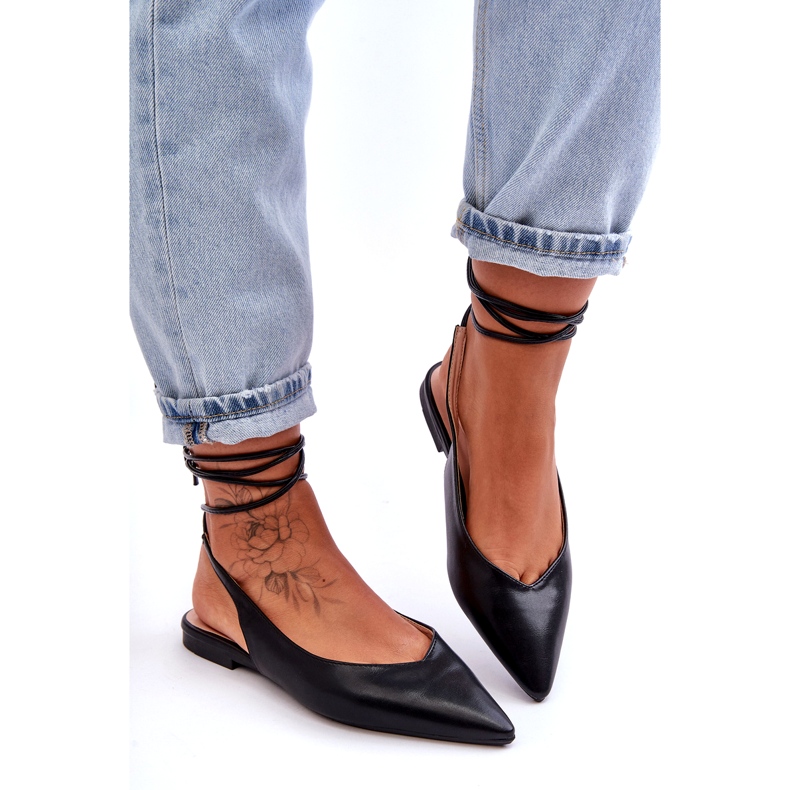 Women's tied ballerinas black sandals 3