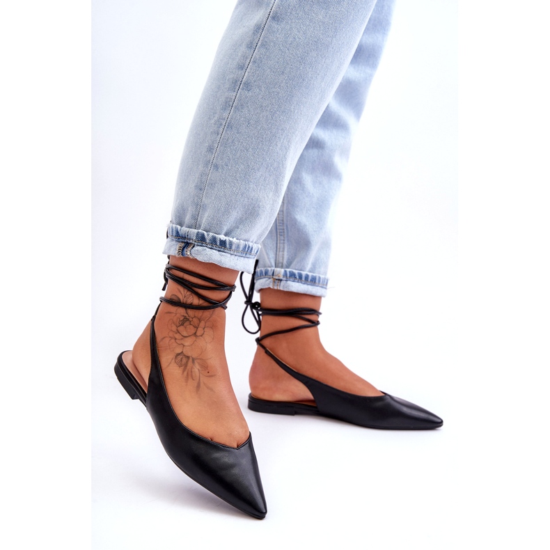 Women's tied ballerinas black sandals 1