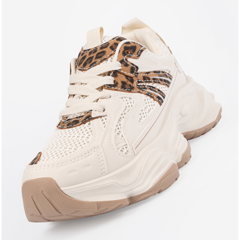 Women's sneakers on a thick leopard sole beige 1 Women's sneakers on a thick leopard sole beige 1