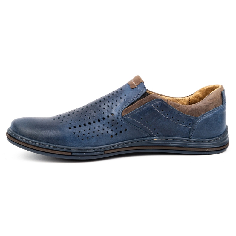 Polbut Men's summer leather shoes 401L navy blue with brown 1 Polbut Men's summer leather shoes 401L navy blue with brown 1