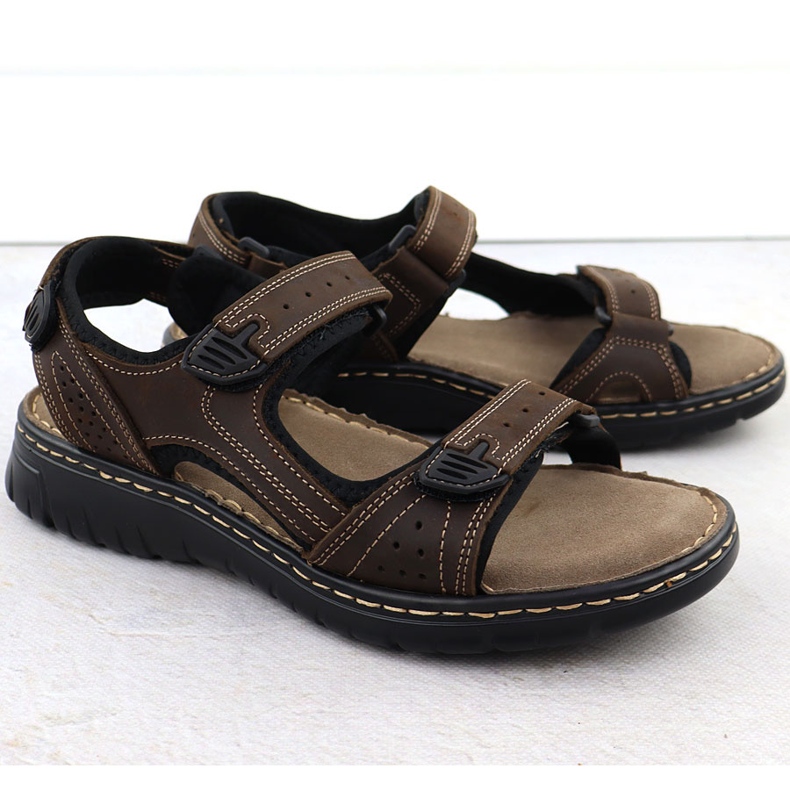 Men's leather sandals for brown Velcro McKeylor 95320 1
