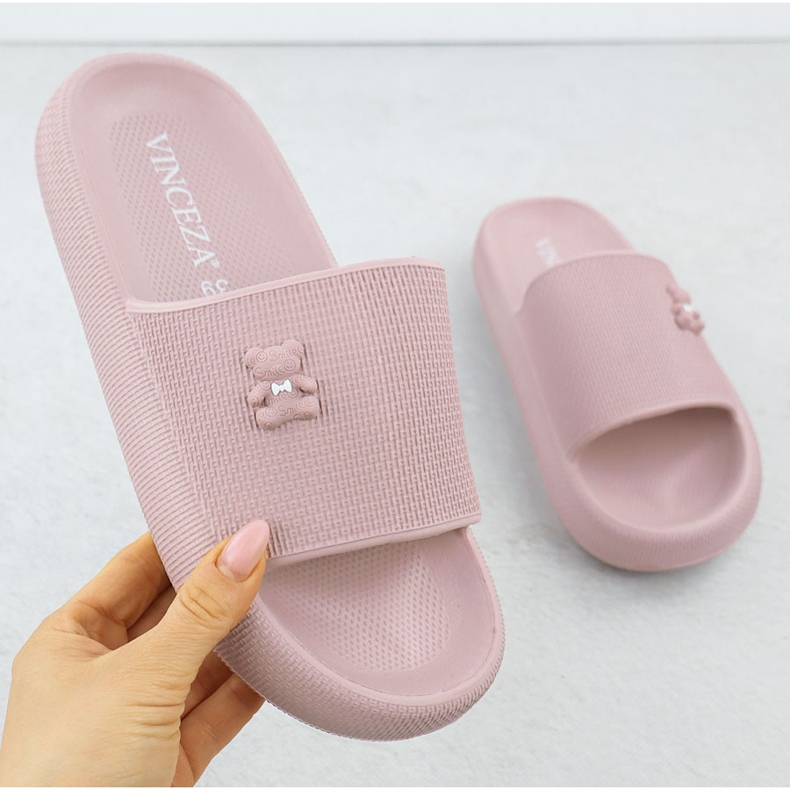 Foam flip flops for pool beach with teddy bear pink Vinceza 75210 1