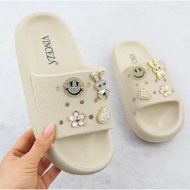 Vinceza Foam flip flops for the pool beach on the platform beige with Vincez 76055 decorations 1