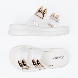 Seastar Slippers with golden buckles on the white platform 2