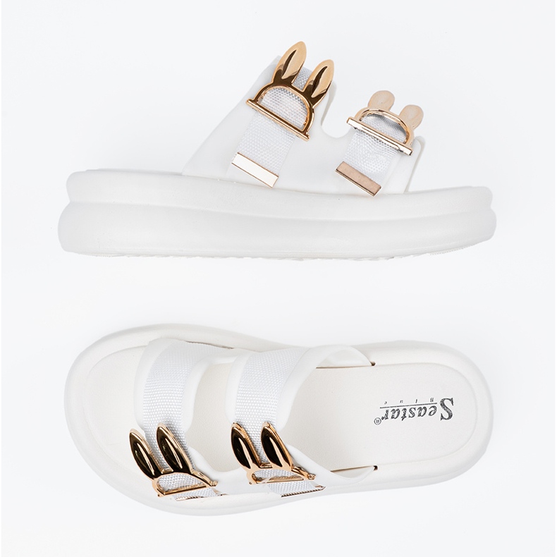 Seastar Slippers with golden buckles on the white platform 2