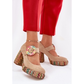 Suede pumps with braid on the post and platform Maciejka 06839-04 beige 2