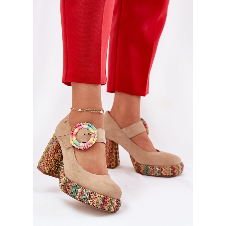 Suede pumps with braid on the post and platform Maciejka 06839-04 beige 2