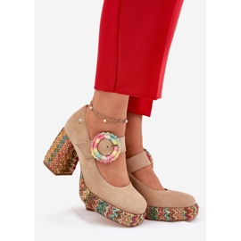 Suede pumps with braid on the post and platform Maciejka 06839-04 beige 1