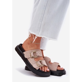 Women's suede flip flops with decorative Big Star RR274659 clamps light pink 1