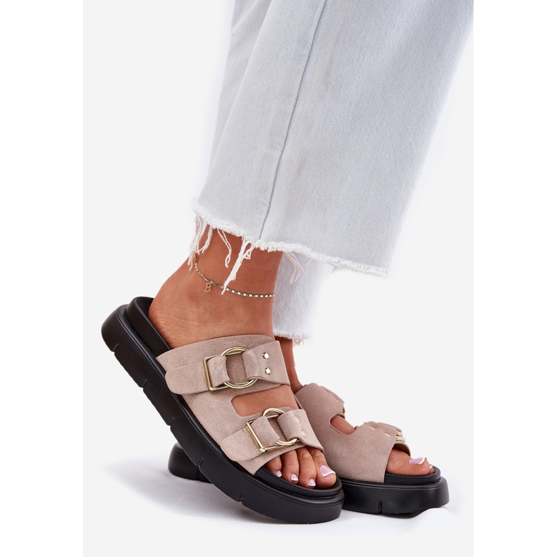 Women's suede flip flops with decorative Big Star RR274659 clamps light pink 1