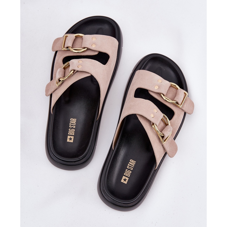 Women's suede flip flops with decorative Big Star RR274659 clamps light pink 2