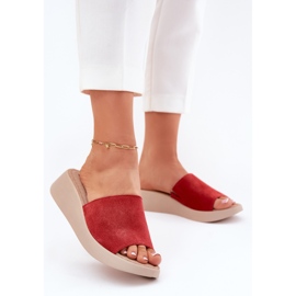 Women's suede flip flops on the Panto Fino RR267040 wedge red 2