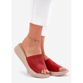 Women's suede flip flops on the Panto Fino RR267040 wedge red 1