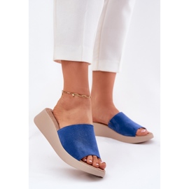 Women's suede flip flops on the Panto Fino RR267041 Blue wedge 2