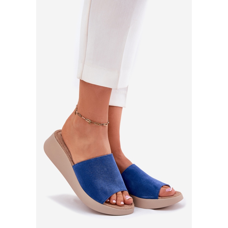 Women's suede flip flops on the Panto Fino RR267041 Blue wedge 1