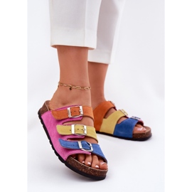 Women's suede flip flops with panto fino rr267033 fuchsia buckles pink 2