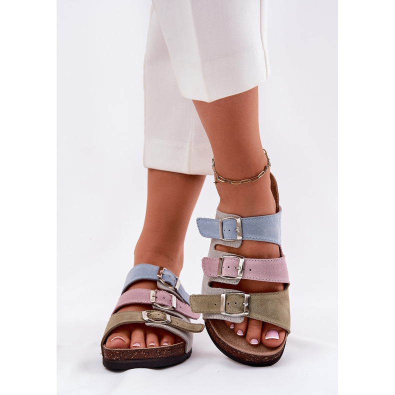 Women's suede flip flops with panto fino rr267034 blue buckles 2