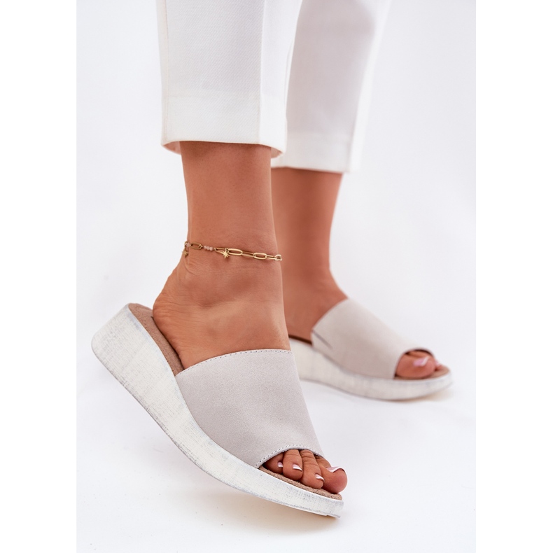 Women's suede flip flops on the Panto Fino RR267044 gray wedge grey 2