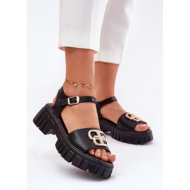 Vinceza Women's leather sandals with a golden detail Vincez 79541 black 2