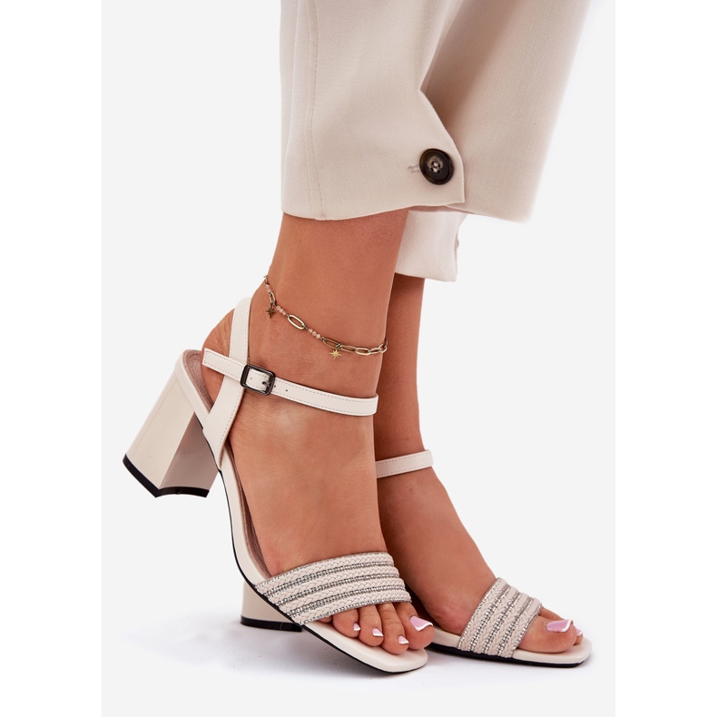 Women's sandals on the post with zircons and Vinceza 62228 Black beige 1