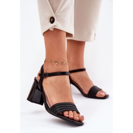 Women's sandals on the post with zircons and Vinceza 62228 braid black 2