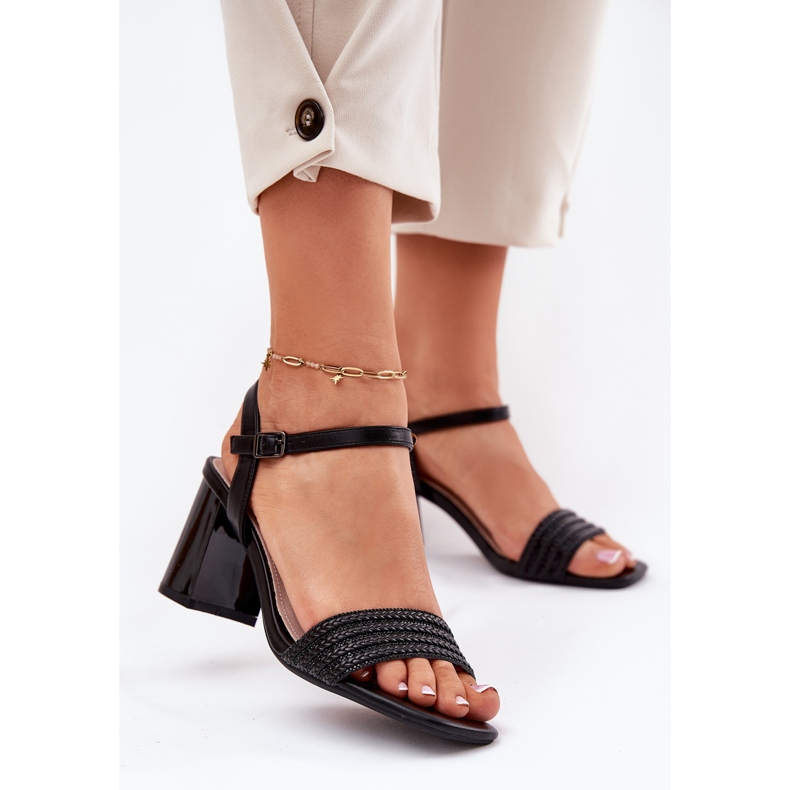 Women's sandals on the post with zircons and Vinceza 62228 braid black 2