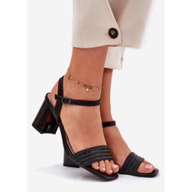 Women's sandals on the post with zircons and Vinceza 62228 braid black 1