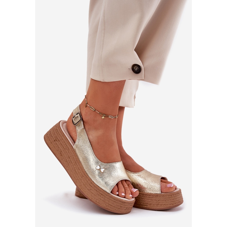 Women's leather sandals on the Vinceza wedge 41476 zlotys golden 1 Women's leather sandals on the Vinceza wedge 41476 zlotys golden 1