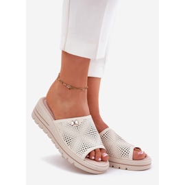 Women's leather flip flops Vinceza 41477 beige 1 Women's leather flip flops Vinceza 41477 beige 1