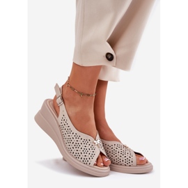 Leather openwork women's sandals for vinceza 79529 beige 1