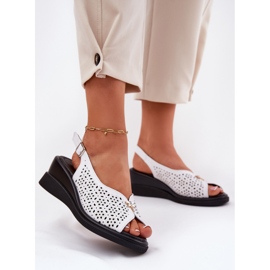 Leather openwork women's sandals on the Vinceza 79529 wedge white 2