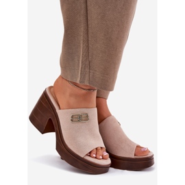 Vinceza Women's slippers on a massive heel with a golden detail of Vincez 17400 beige 1