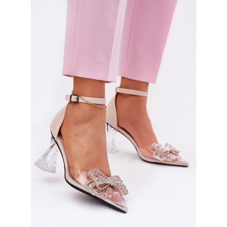 Elegant pumps with a Vinceza 62212 beige bow 2