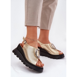 ARTIKER Women's leather sandals with a wedge with decoration artker 56c0109 zlotys golden 2 ARTIKER Women's leather sandals with a wedge with decoration artker 56c0109 zlotys golden 2