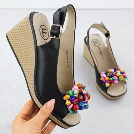 Leather wedge sandals with colorful beads black Filippo DS6021 1