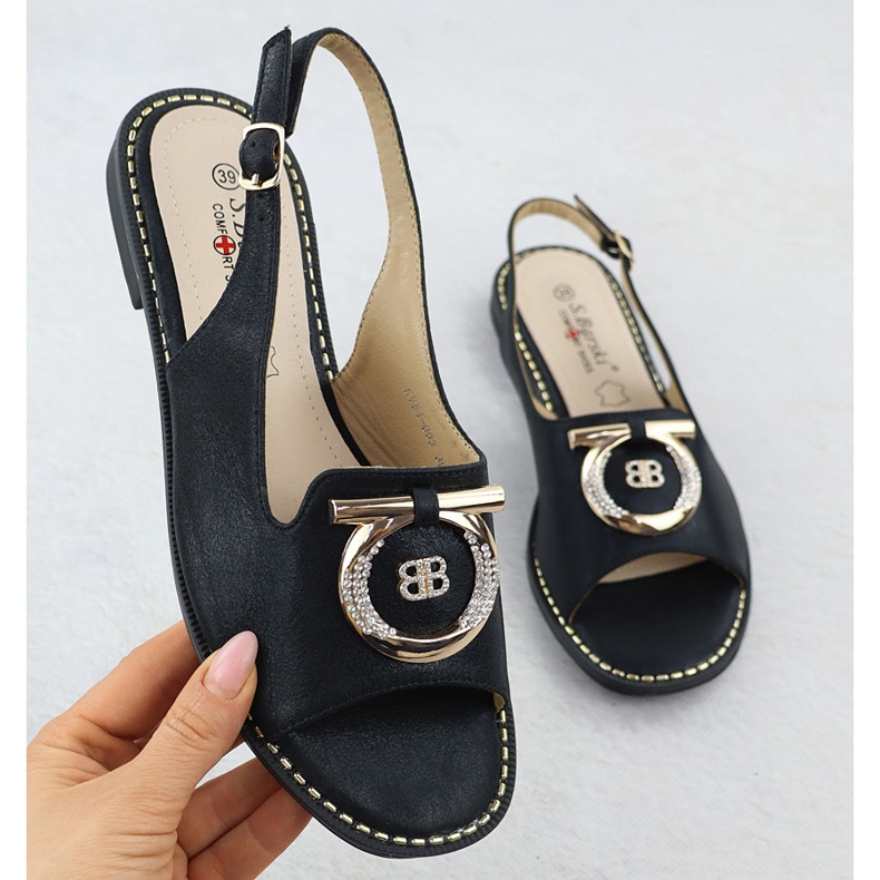 S.Barski Flat women's sandals with decoration Czarne S. Barski KV51-003 black 1
