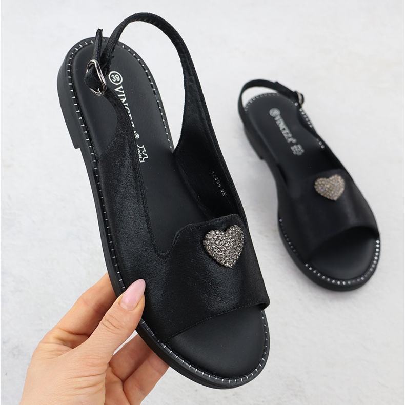 Flat women's sandals with decoration black vinceza 17384 1