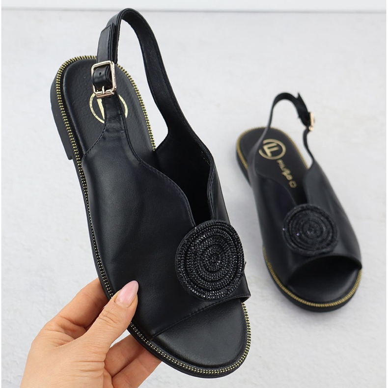 Flat women's sandals with black filippo ds6229 zircons 1