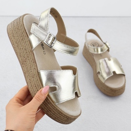 Filippo DS7024 Leather Sandals on wedges golden 1