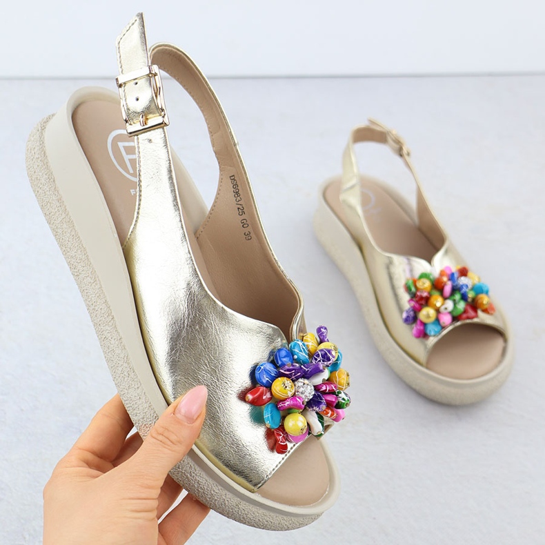 Women's leather sandals with Metallic Beads Golden Filippo DS6983 1